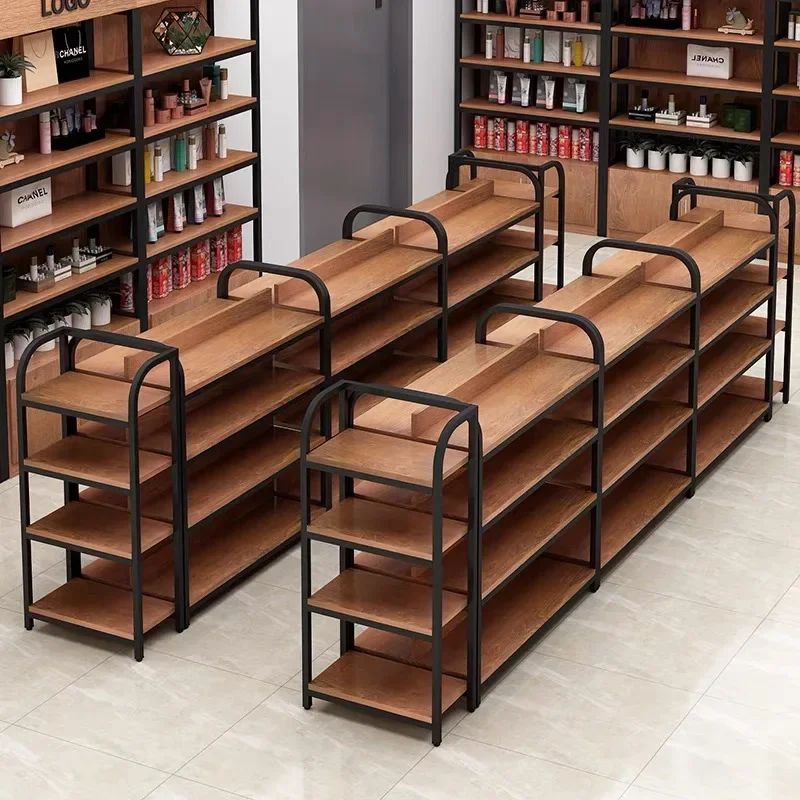 Custom Shop Shelves Supermarket Wooden Display Rack Gondola Shelving Double-sided Supermarket Shelves Super Market Racks