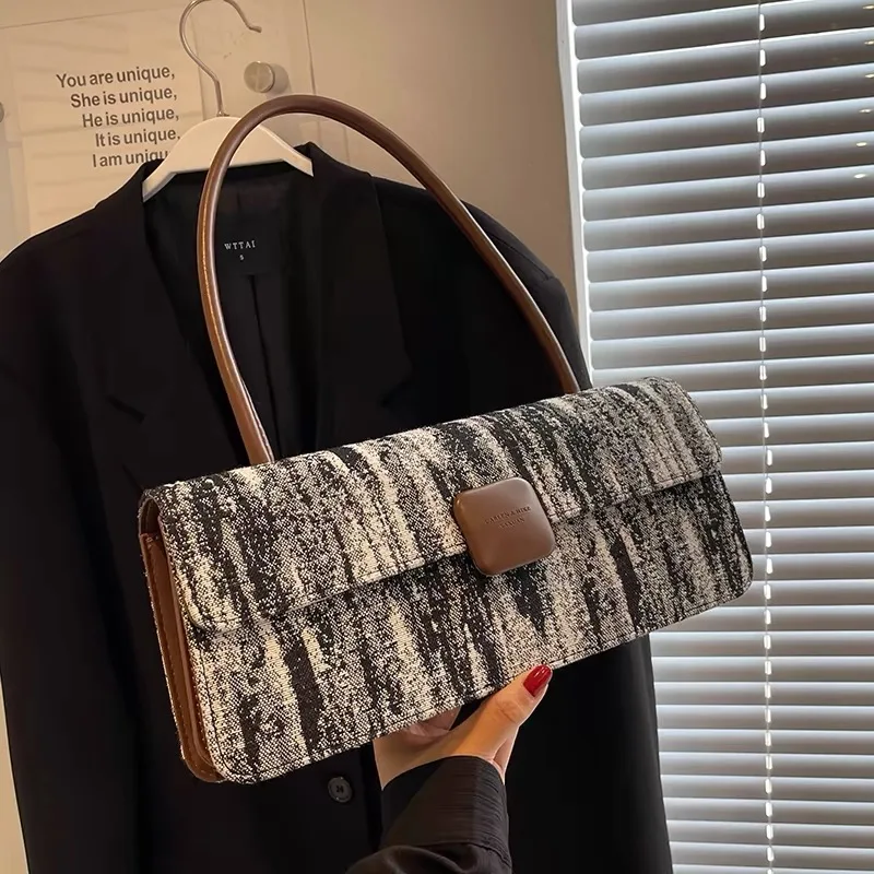 Borsa Baguette da donna in tessuto Oxford di grande capacità con pochette con patta di grande capacità