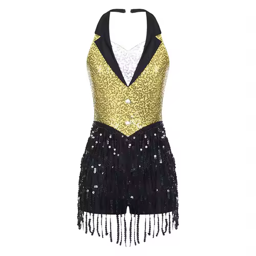 Women Modern Dance Dress Performance Costume Shiny Sequins Sleeveless Latin Jazz Tango Salsa Dance Leotard Bodysuit Dress Outfit - Image 7