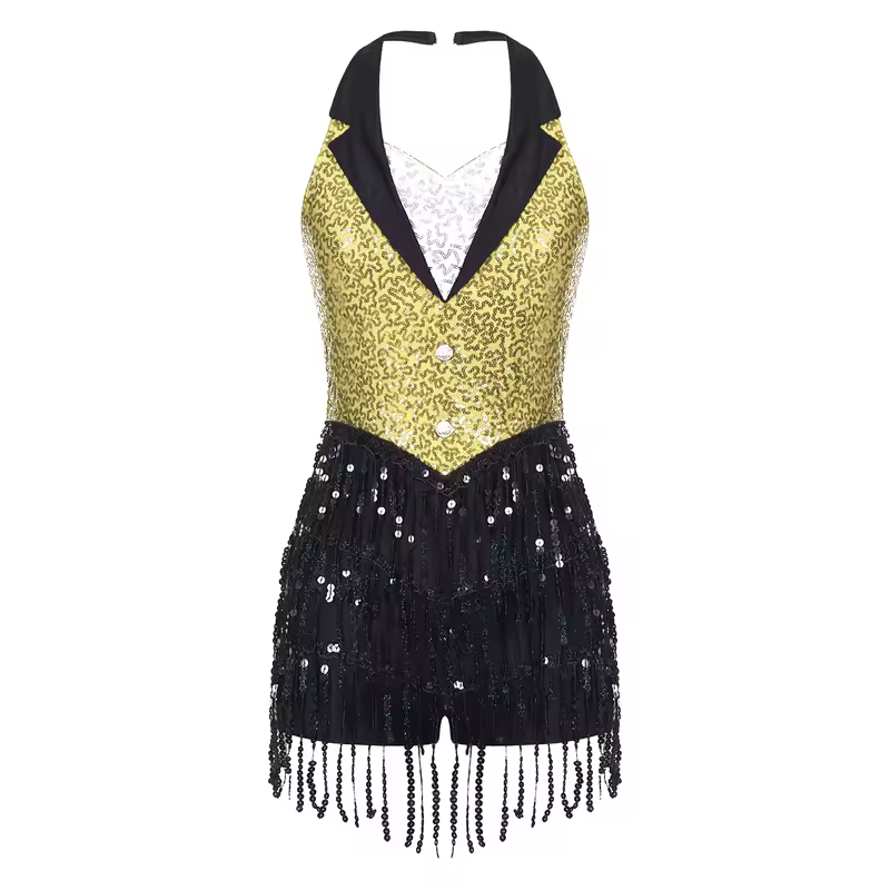 Women Modern Dance Dress Performance Costume Shiny Sequins Sleeveless Latin Jazz Tango Salsa Dance Leotard Bodysuit Dress Outfit - Image 7