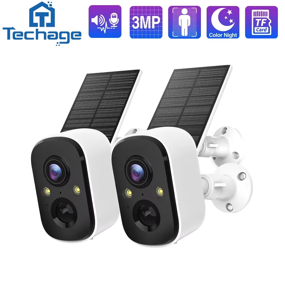 Techage 3MP Wireless Solar Battery IP Camera Outdoor Security WiFi PIR...