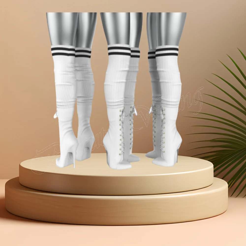 

Front Cross Tied Long Boots White Pointed Toe Shoes Thin Heel Ankle Buckle High Heel Shoes for Women Heels 2024 Zapatillas Mujer