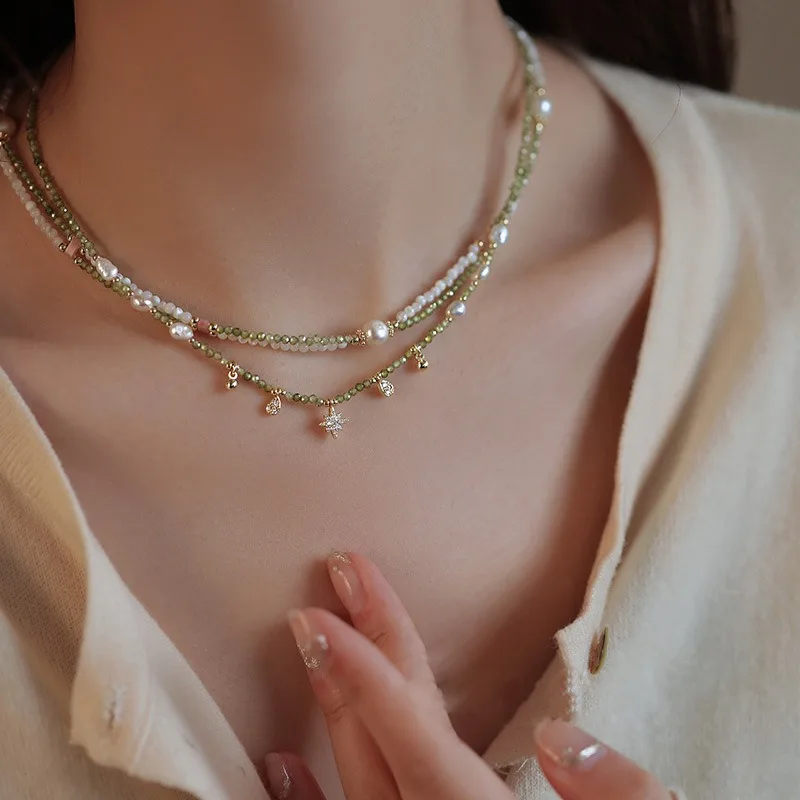 

Minar Wholesale Green Natural Stone Shell Freshwater Pearl CZ Zircon Star Water Drop Beaded Necklace for Women Golden Chokers