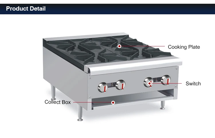 Cuisinières à Gaz Commercial en Acier Inoxydable, 4 Grands Brûleurs