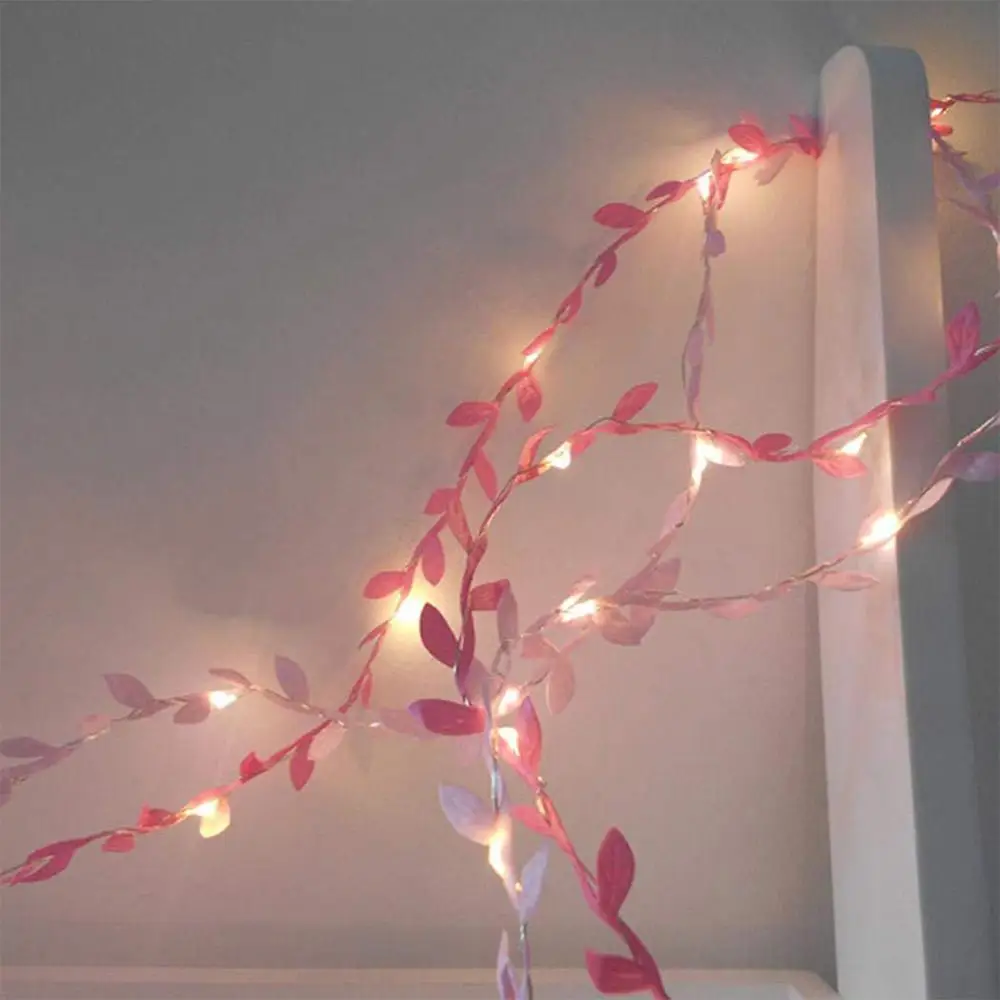 2M/3M/5M Green Leaf Garland String Lights LED Flexible Copper Artificial Leaf Vine Lights for Christmas Wedding Party Decor