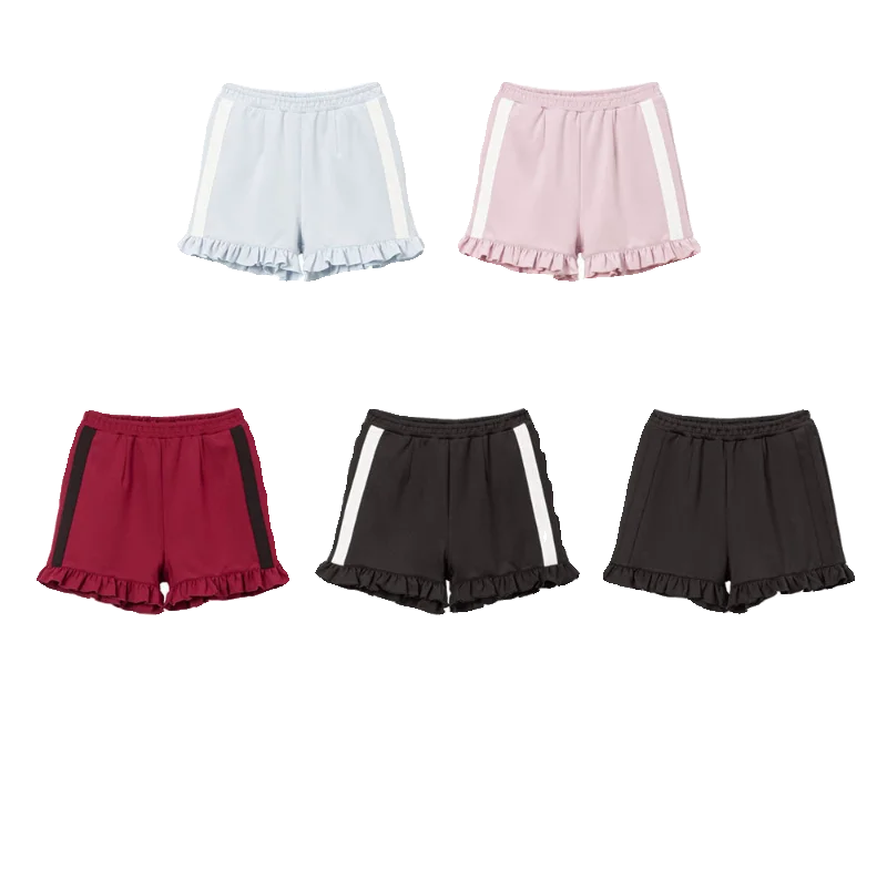 Japanese Mine Style Sweet Cute Simple All-match Shorts Ruffles Side Striped Elastic High-Waiste Bottoming Short Pants for Women