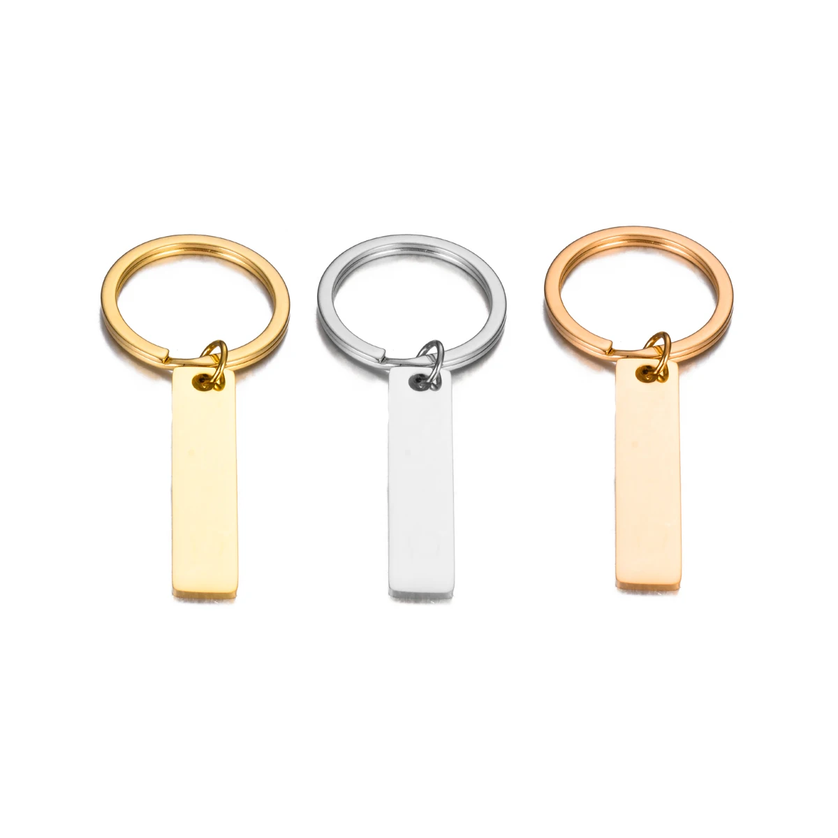 5Pcs 4 Colors Stainless Steel Rectangle Blank Keychain For Engraving Metal Strip Keychains Mirror Polished Wholesale
