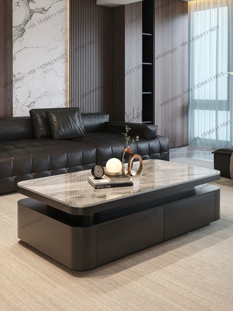 zj.Luxury High-end Rectangular Stone Slab Coffee Table Modern Small Apartment Minimalist Design Small Living Rooms Home Furnitur