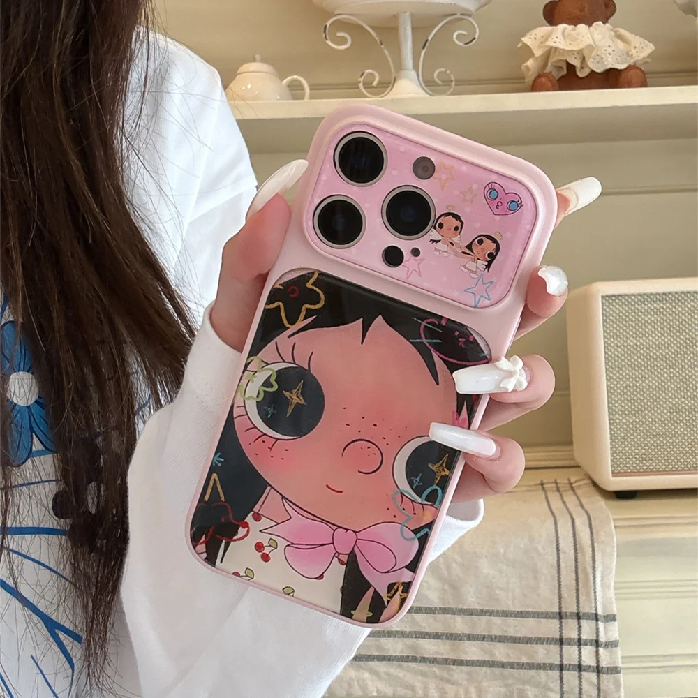 

Kawaii Cartoon Girl Phone Case for iPhone 17 Pro 15 14 13 16 Pro Max Cover Cute Bow Silicone Shockproof Funda For Apple 15 Max