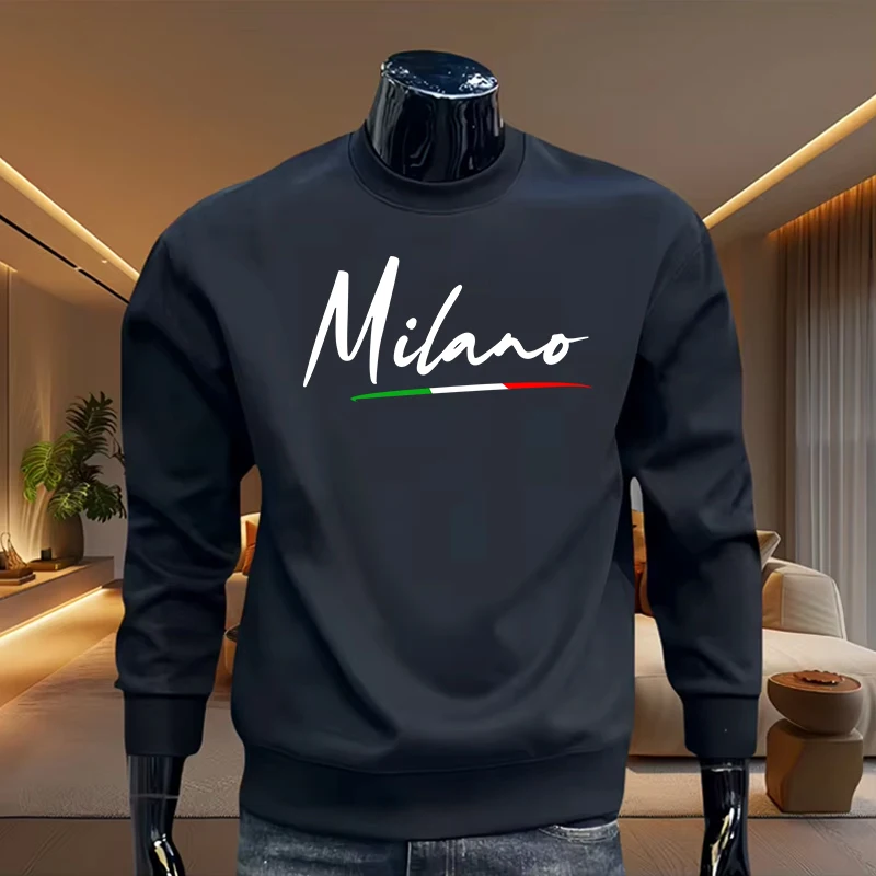 Włochy Milano męskie nowe trendy bluzy z nadrukiem wysokiej jakości jesień codzienna moda codzienna O-neck sweter z długim rękawem miękkie bluzy