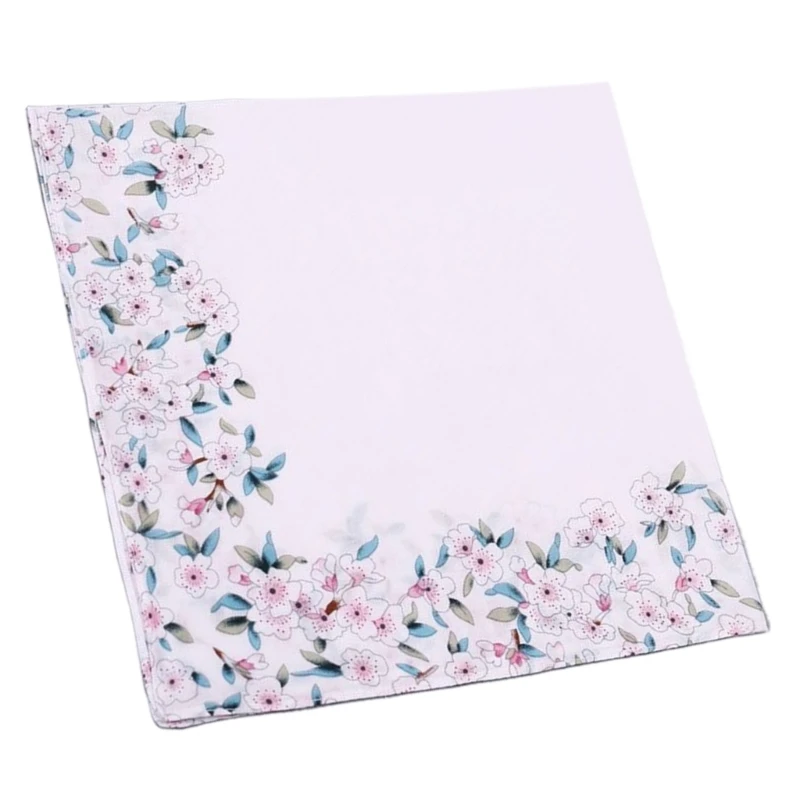 Ladies Elegant Handkerchief Cotton Handkerchiefs Hanky for Women Soft Absorbent Comfortable Fabric Flower Pinted Hanky