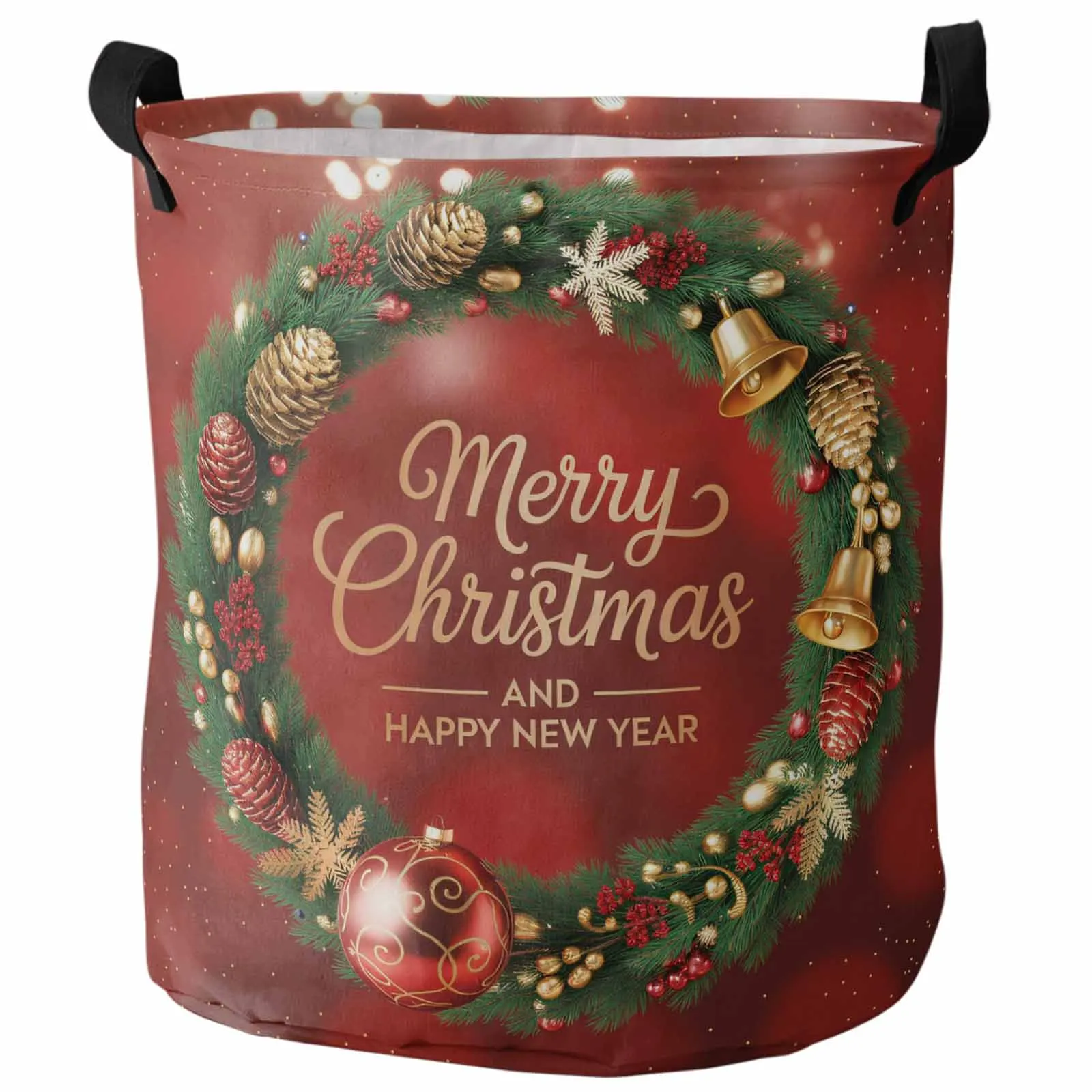 

Merry Christmas Pine Branch Wreath Foldable Dirty Laundry Basket Kid's Toy Organizer Waterproof Storage Baskets