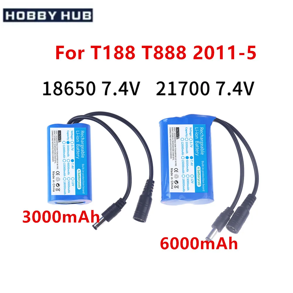 21700 18650 7.4V Battery 3000mah 6000mAh for T188 T888 2011-5 Remote Control Fishing Bait Boat Part 7.4V 2S Lithium Bateria
