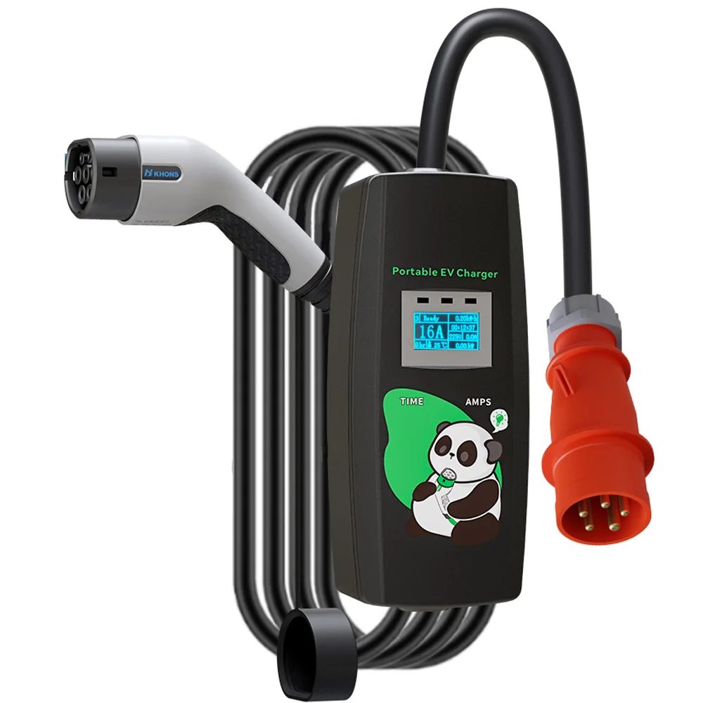 Khons Elektroauto-Ladegerät, 3 Phasen, 16 A, tragbares Ladegerät, Typ 2 EVSE, Ladebox, Cee-Stecker, IEC62196, Elektroauto-Ladegerät