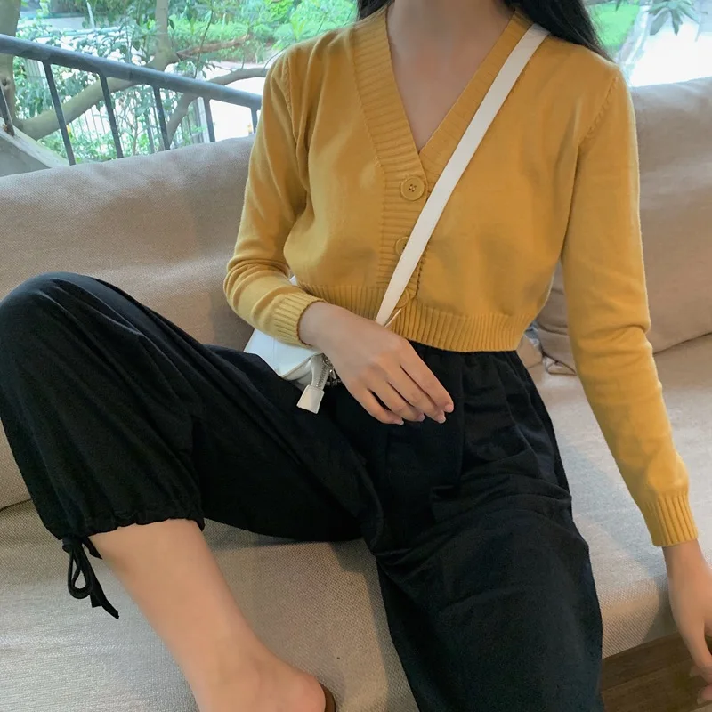 Cardigan Women 2025 Sweater Casual Autumn Spring New V Neck Button Short high-waist long-sleeve Knitted Sweater women's Clothing