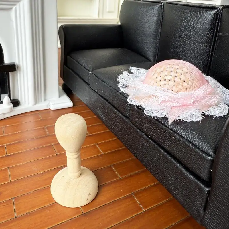 1/12 Dollhouse Mini Lace Princess Wooden Hat Holder Doll Dress Up Accessories Dollhouse Decoration Props Pretend Play Toys
