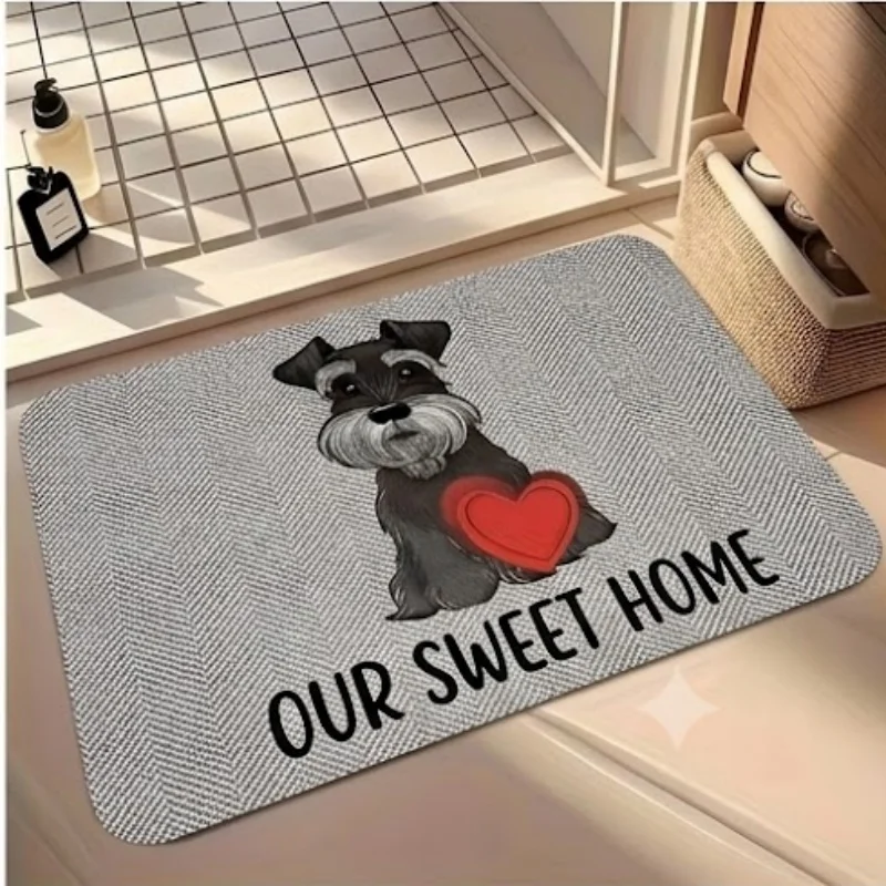 4 Pack Schnauzer Dog Welcome Home Heart Print Doormat Non Slip Pet Lover Floor Mat