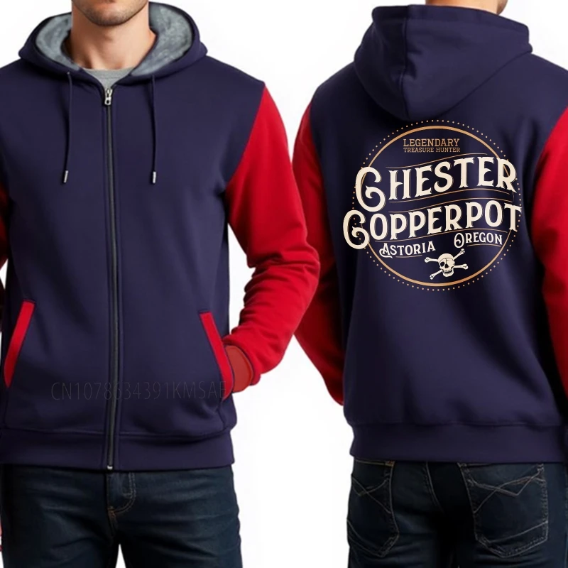 Retro meninos moletom com capuz quente lendário caçador de tesouros chester copperpot astoria oregon unissex treino pesado meninos jaqueta com capuz