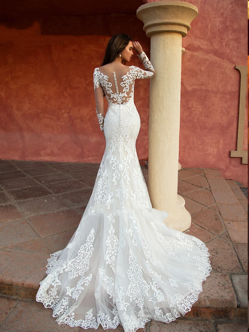 Очаровательное великолепное свадебное платье Flavinke с овальным вырезом и русалкой по индивидуальному заказу, свадебное платье с длинными рукавами и трубой