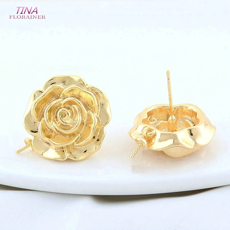 

2PCS 19.5MM 18K Gold Color Plated Brass Rose Flowers Stud Earrings High Quality Diy DIY Jewelry Making Finding Accessories