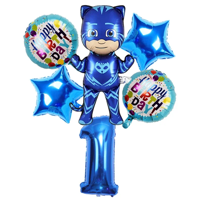 PJ Masks Aluminum Film Balloon Set Catboy Blue Happy Birthday Digital Balloon Toy Kids Birthday Party Decoration Supplies Gift