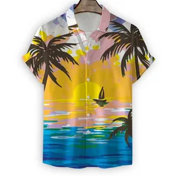 Hawaiian Palm Trees Shirt For Men Summer Beach Vacation 3d Print T Shirts Short Sleeve Tops Cool Street Button Lapel Blouse