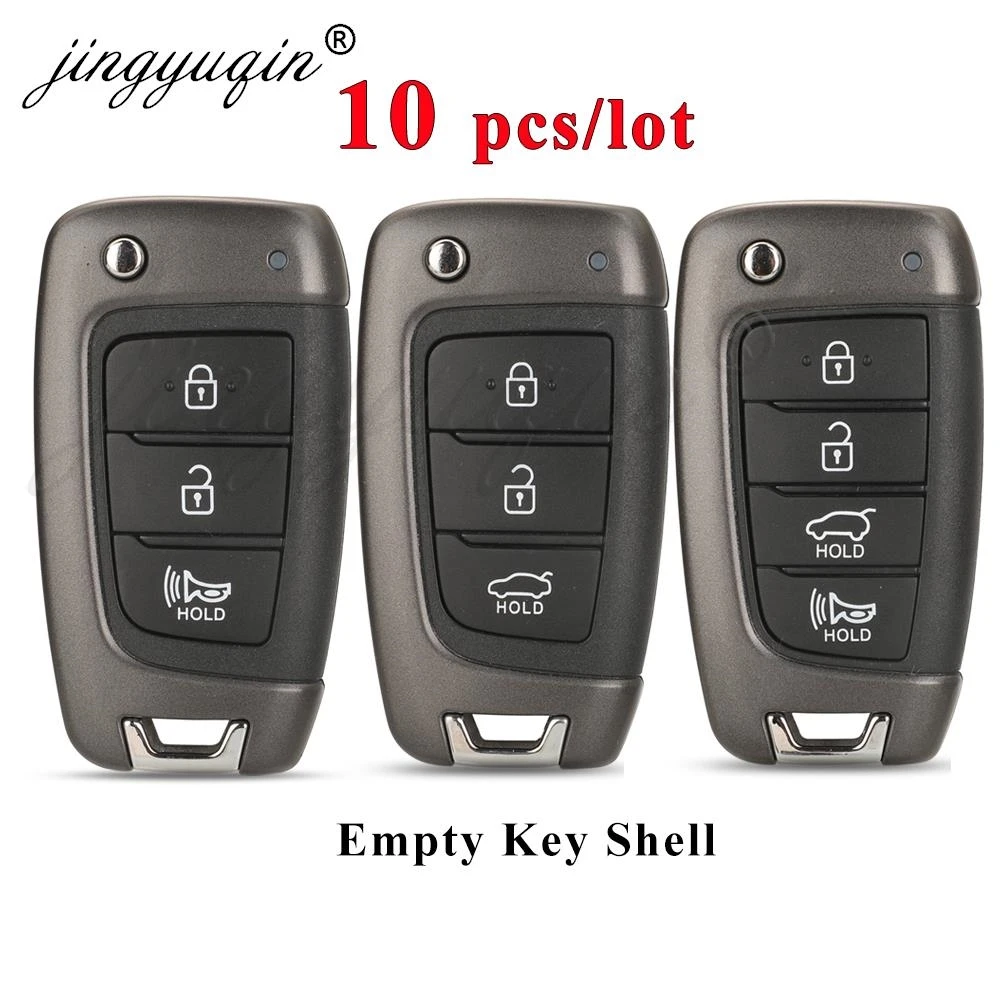 

jingyuqin 10pcs Flip Car Key Shell Replacement For Hyundai Tucson Elantra Accent Solaris Kona Verna I30 2017+ Folding SUV FOB