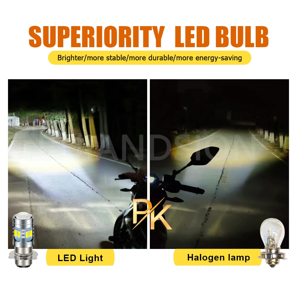 RUIANDSION P15D-25-3 LED Motorcycle Front Headlamp Bulb DC 6-30V Non-Polarity for Yamaha Honda TRX125 FourTrax 1Pcs