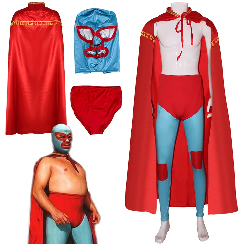 Wrestler Nacho Cosplay Fantasy Mask Pants Cloak 2006 Movie Nacho Libre Costume Adult Men Roleplay Fantasia Outfits Male