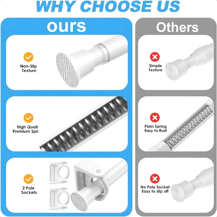 1PCS Spring Tension Curtain Rods 24 to 46 Inch White Tension Rod Spring Curtain Rod Short Curtains Rod 's Tension Adjustable Cu