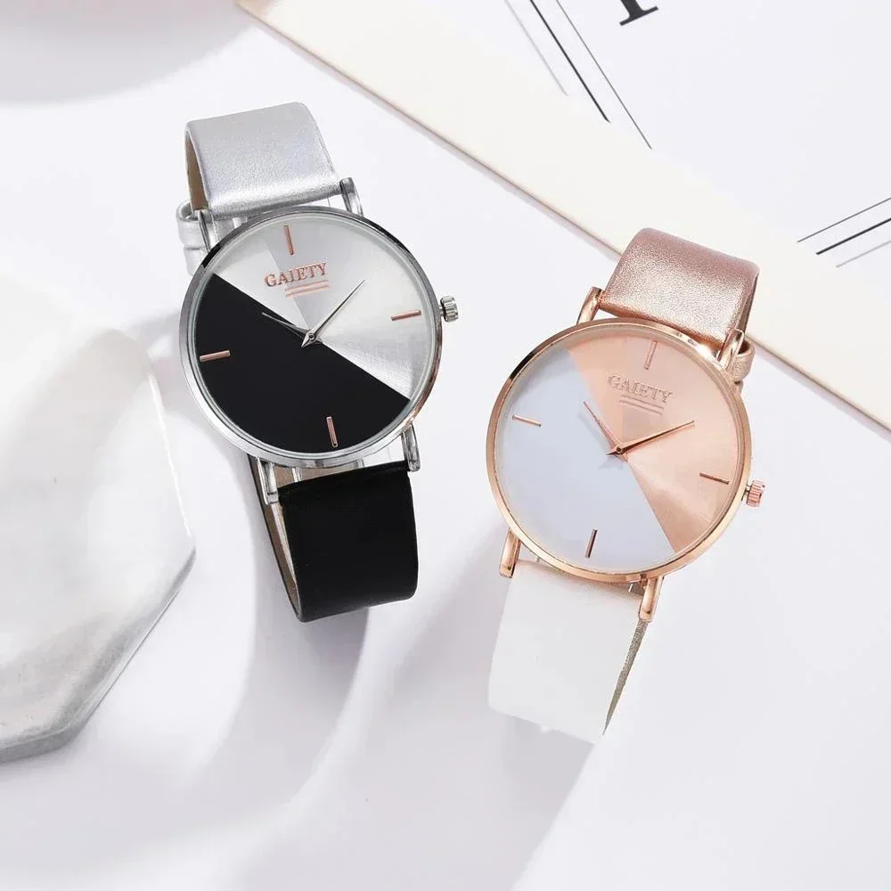 Women Bicolor Watches Rose Gold Dress Female Clock Luxury Brand Design Women Student Versatile Watches Simple Ladies Watches