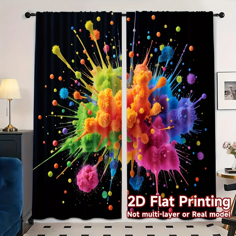 Bubble and paint design Print Drapes Room Darkening Window Curtains for Home Decor,Rod Pocket Blackout Curtains Bedroom