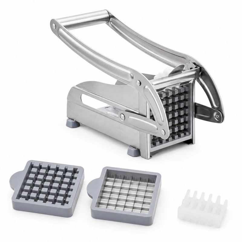 Professional Fry Cutter Tool, Rustproof Veggie Wedger Machine, Straight Wavy Blade Options, Fast Homemade Snack Prep