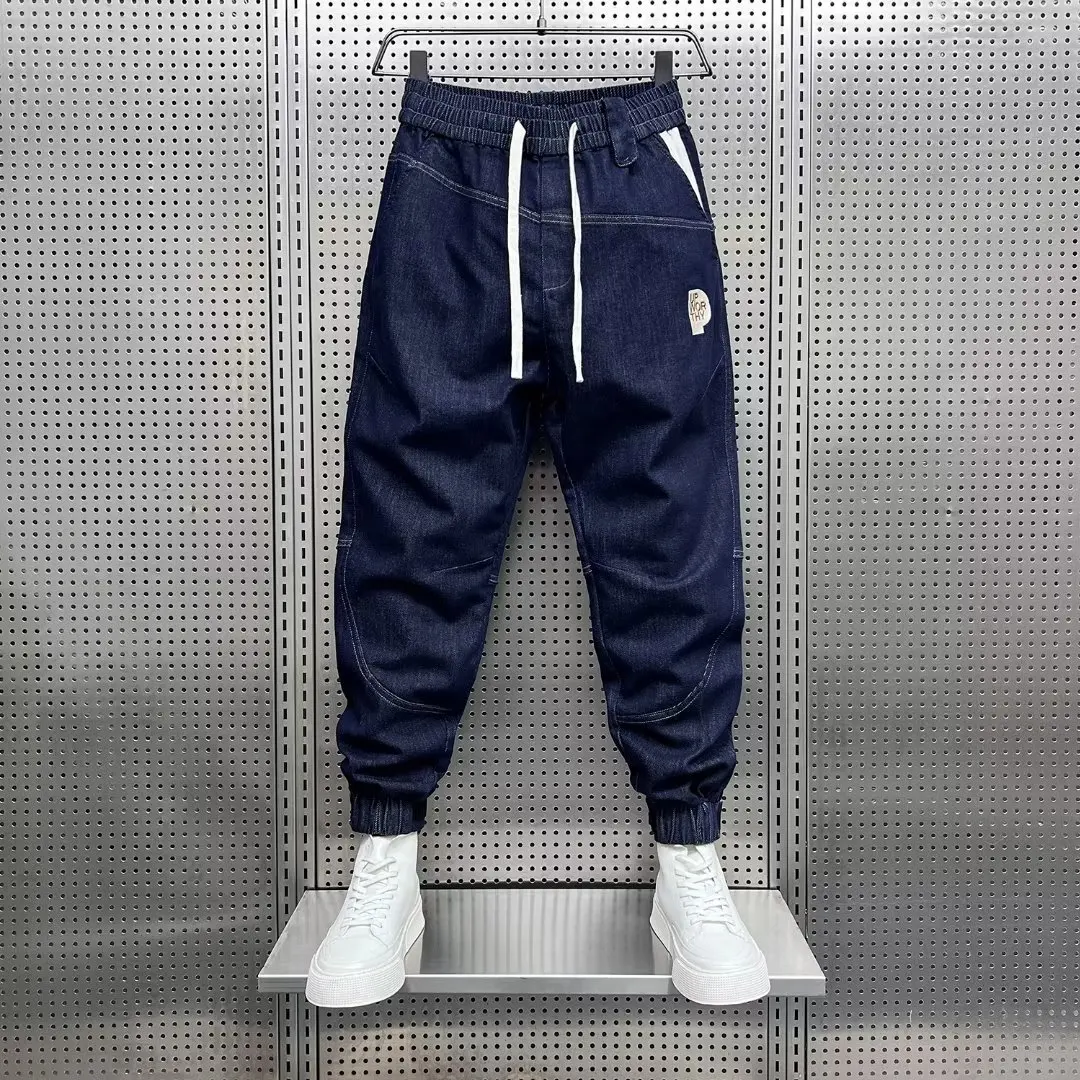 

Spring Universal Waist Embroidered Slim Fit Jeans Youth Casual Pants Magic Tape Trendy Trousers Harlan Pants Straight Leg