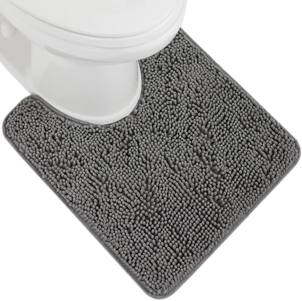 

Plush Absorbent Shaggy Chenille Bath Rug Mat for Oval Toilet Base with Rubber Backing, Machine Washable Rugs, Soft Micr