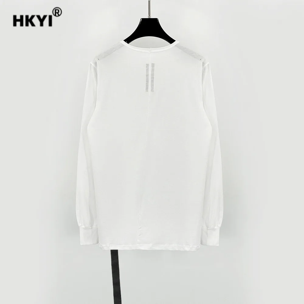HKYI men's fringed ribbon pentagram star long sleeved T-shirt slim fit with inner lining tops tees