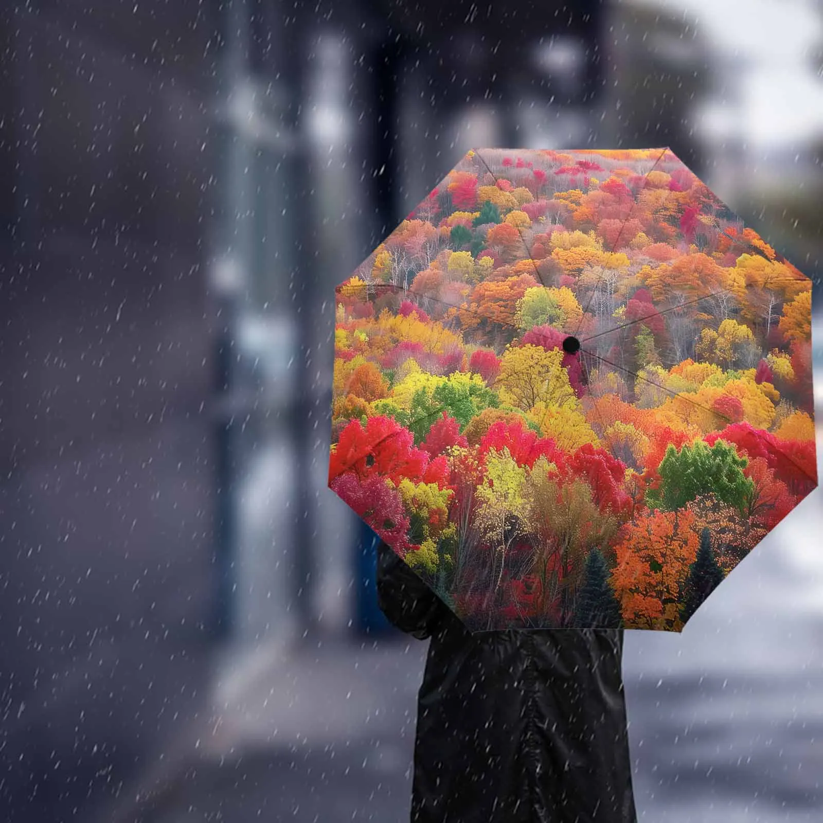 Autumn Forest Fallen Leaves Automatic Umbrella Portable Folding Sunny and Rainy Umbrella Women Parasol Umbrella