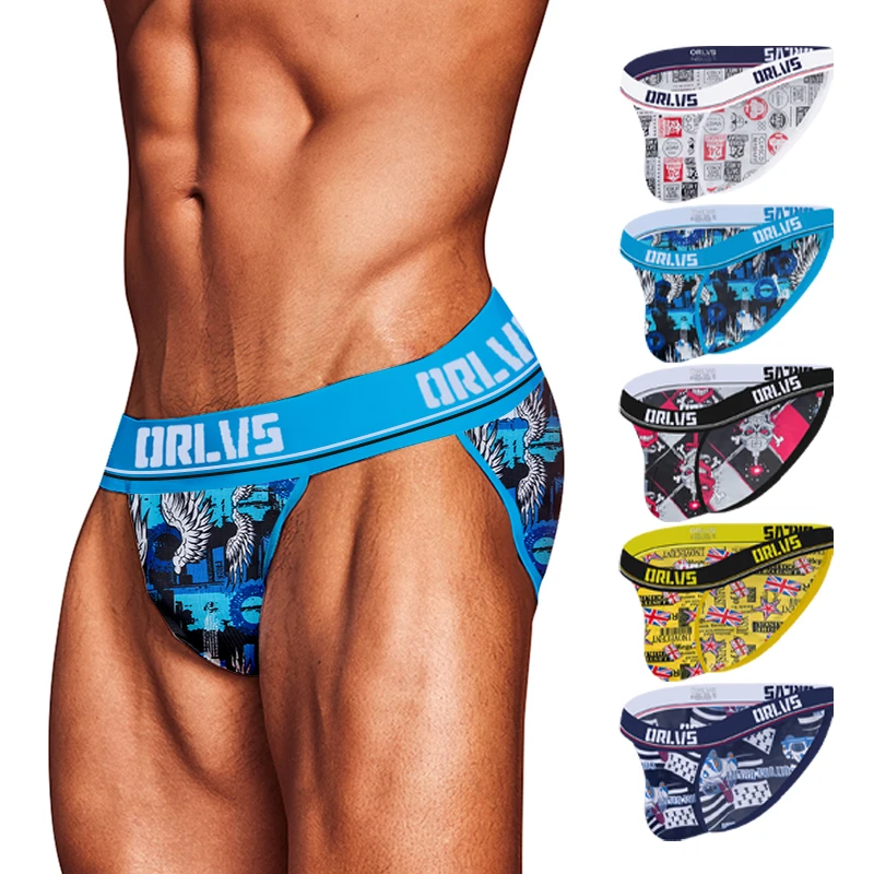 

ORLVS Men's Underwear Men Sexy Briefs Jockstrap Pouch Cuecas Man Cotton Panties Thongs Mesh Underpants Gay Slip Homme Srting