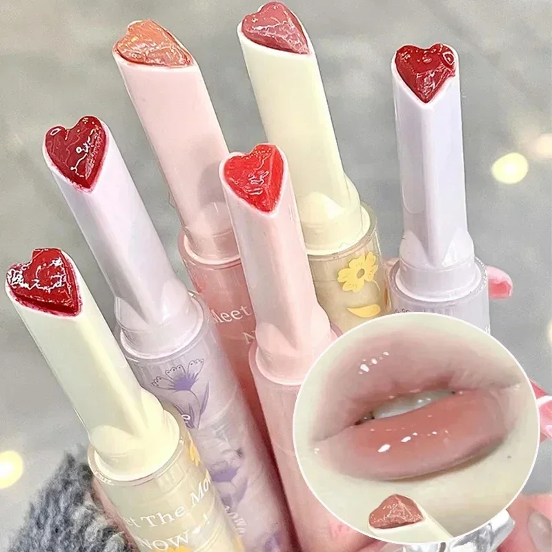 Clear Water Light Solid Lip Gloss Jelly Pink Lip Tint Mirror Glass Lip Glaze rossetto idratante a forma di cuore matita trucco