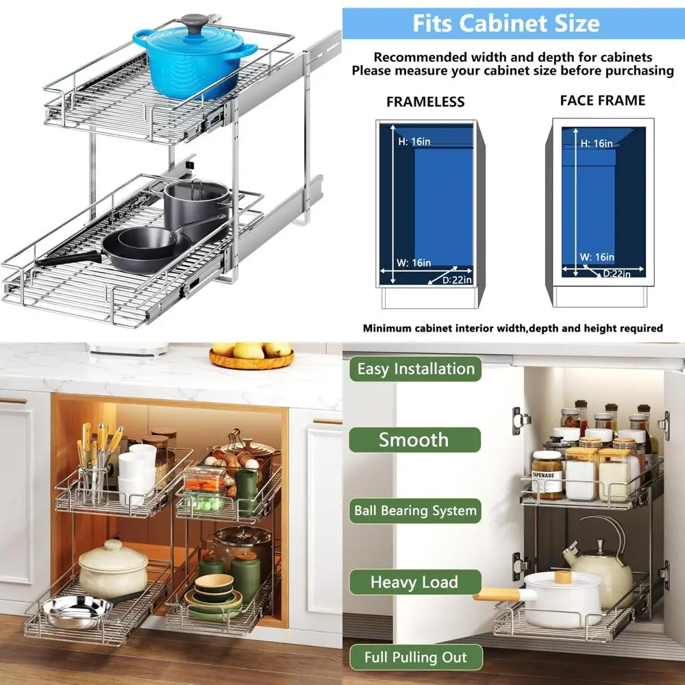 

Сверхмощные выдвижные органайзеры для индивидуального использования, ширина 15,5 x 21,5 глубины, выдвижные ящики для улучшенного организации хранения