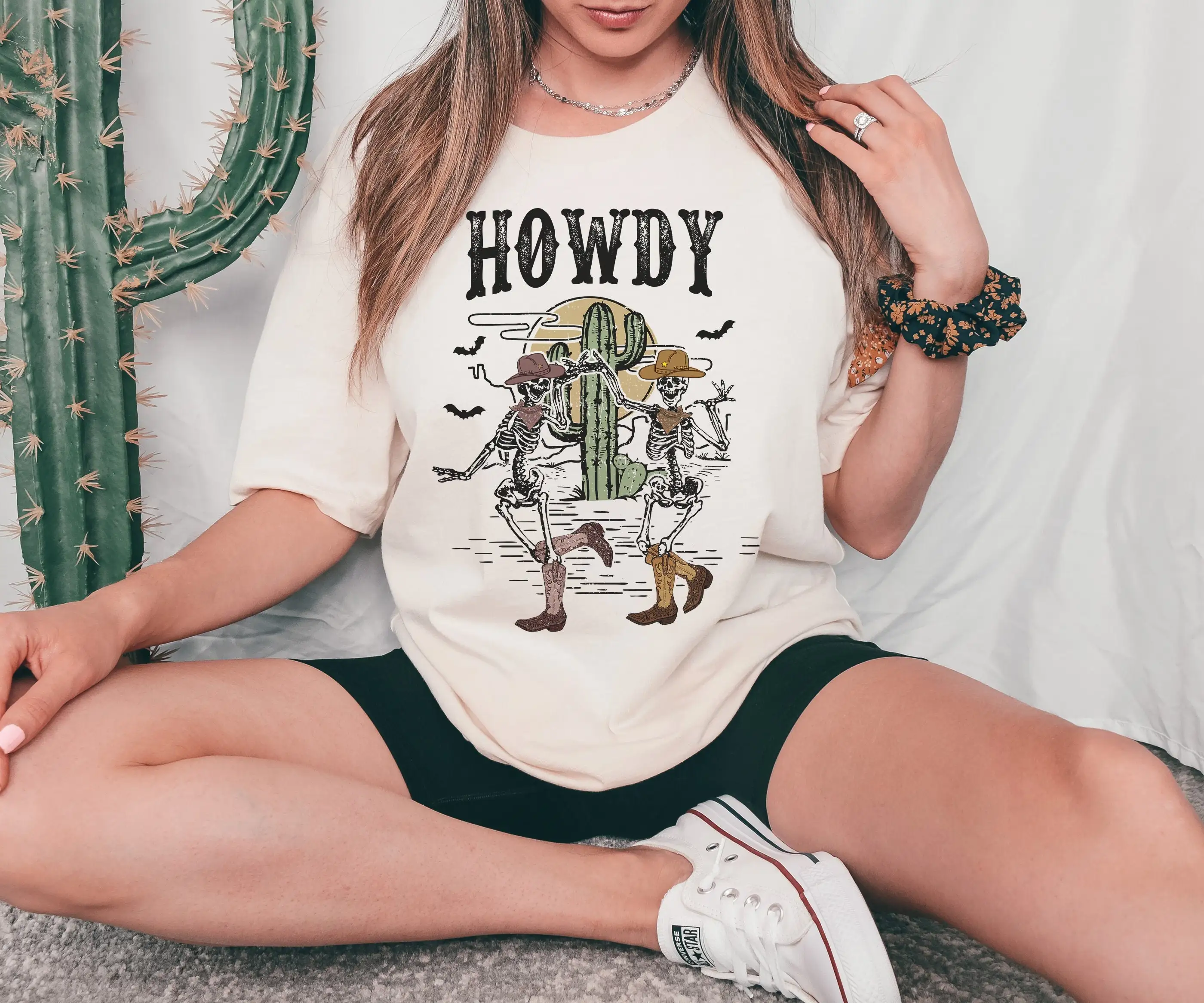 Howdy T Shirt Cowboy Skeleton Halloween Cowgirl Yeehaw Midwest Country Music Desert Western