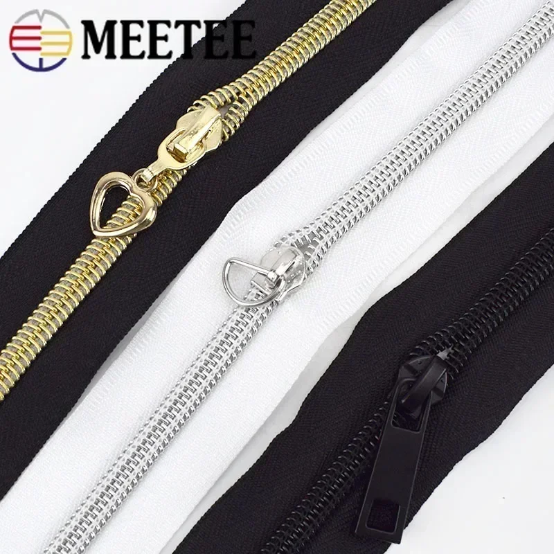 4/8/10Meters Meetee 5# Nylon Zippers Coil Roll Zipper for Bags Garment Zip Tape Repair Kit DIY Clothes Tailor Sewing Accessories