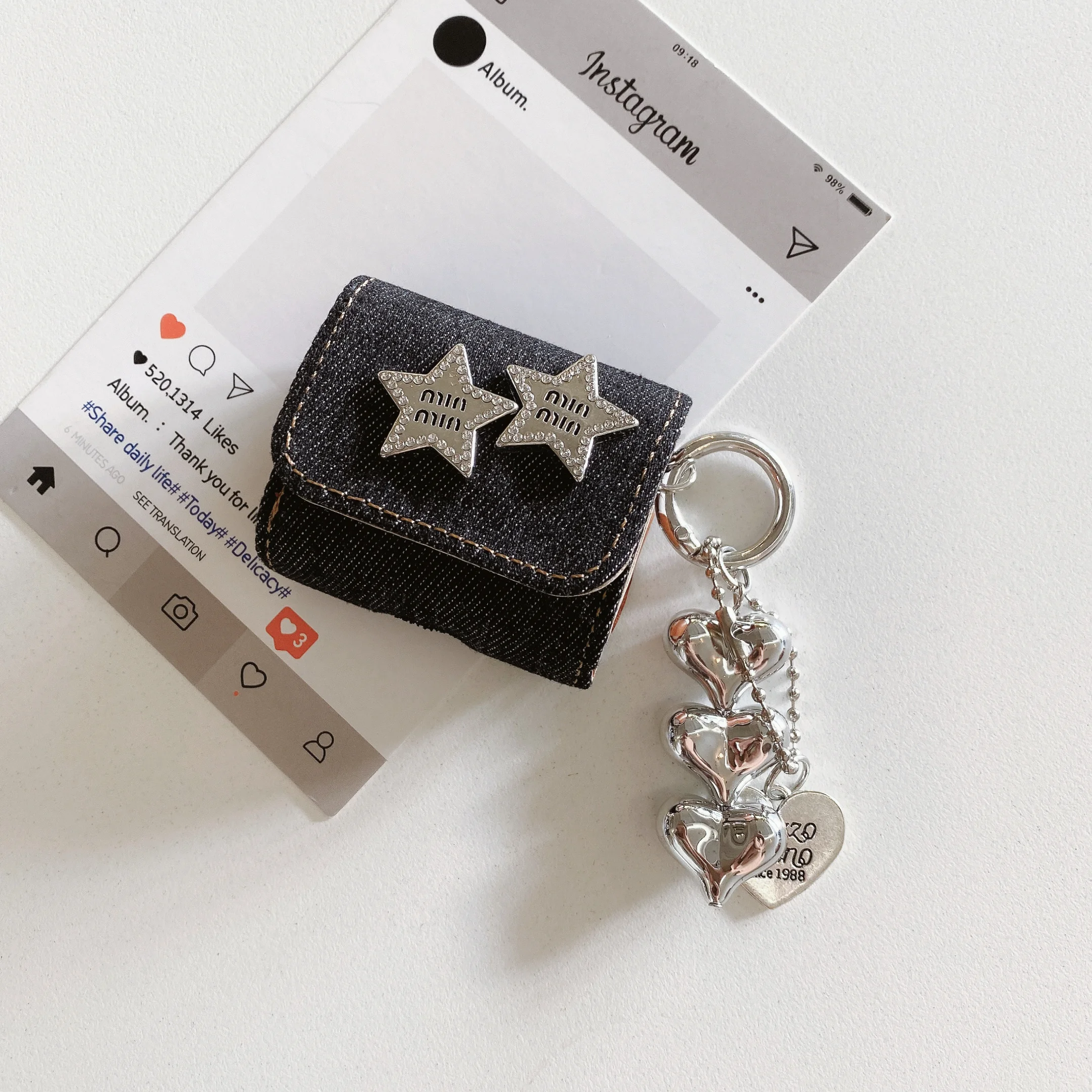 Diamond stars Denim headphone bag For AirPods 4 4 2 1 3 Pro Case Cover Coque headphones Soft TPU Soft Silicone Protective Cover