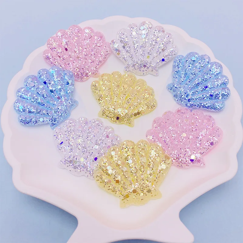 40Pcs 3.5x2.8CM Glitter Shell Padded Applique For Children\'s Headband Hair Clip Accessories Shoes Hats Decoration Patches