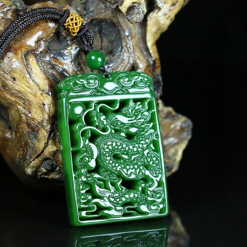 Jasper Color Spinach Green Openwork Dragon Brand Pendant Men's and Women's Dragon Soaring Popular Pendants