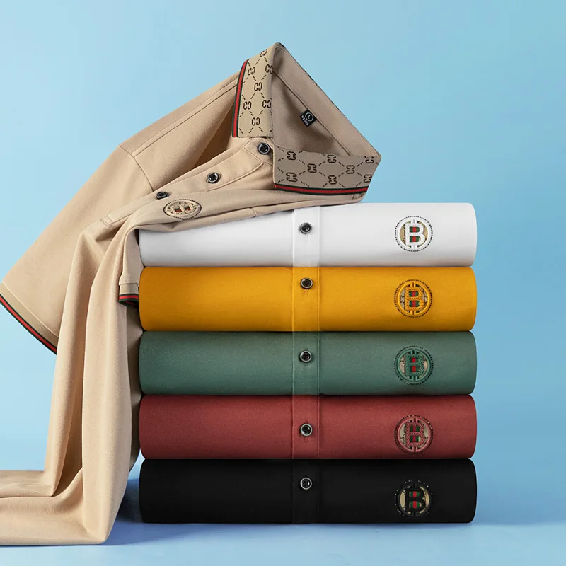 Hochwertiges Marken-Poloshirt mit kurzen Ärmeln, modisches Buchstabenprägungsdesign, Revers-T-Shirt, Sommer-Baumwoll-T-Shirt, atmungsaktiv, lässige Herrenbekleidung – Detail 2