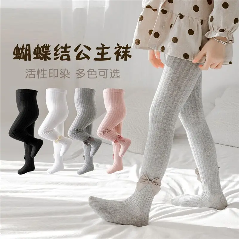 

Колготки для девочек, детские колготки с высокой талией, милые колготки с бантом для девочек, вязаные хлопковые зимние колготки для маленьких девочек