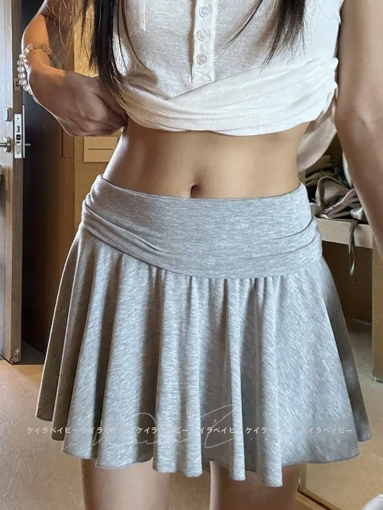 Soft Knitted A-Line  Skirt High Waist Pleated Grey Casual Versatile Women's Skirt Spring 2026 Standard Fit Chinese Manufa...