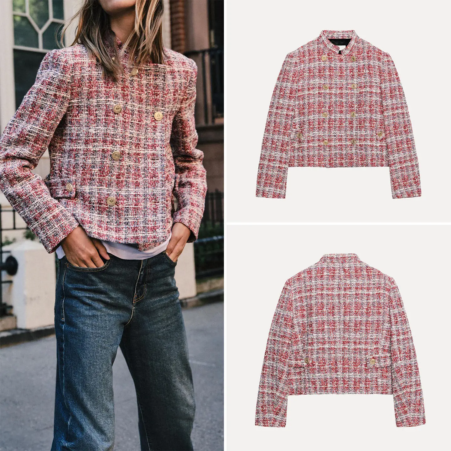 Women's Casual Style Short Length Long Sleeve Stand Collar Suit Jacket Autumn Fashion 2026 Zadata Loose Fit Double Breasted