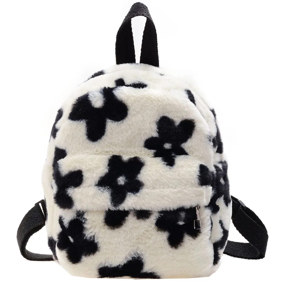 Mochila pelúcia estampada flores para mulheres, estilo casual formal, mochila pequena, senhoras